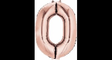 Cijferballon 0 Rose-goud 16 inch, 40cm kindercrea