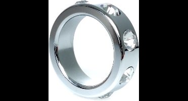 Power Escorts - Metalen Cockring - RVS - Met Witte Diamanten Steentjes - Small - Binnen Dia 3,5 CM - Buiten Dia 4,5 CM