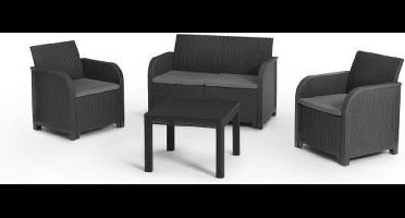 ALLIBERT by KETER - SanRemo 4-zits tuinmeubilair en salontafel - imitatie gevlochten rotan - grafietgrijs