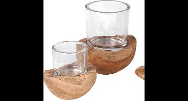Theelichthouder - Waxinelichtjeshouder - Teak incl. glas - 12 cm