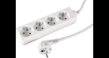 Perel Stekkerdoos, 4 stopcontacten met penaarde (type E), kabel 1.5 m, 3G1.5, gebruik binnenshuis, wit