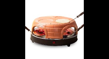 Emerio Pizzarette Origineel - 4 Persoons Pizza Oven - Pre-bake functie - Handgemaakte terracotta koepel - 4 Geïsoleerde bak spatels - RVS bakplaat - PO-115847.1 1000W