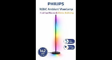 Philips RGBIC Ambient Vloerlamp – Smart LED Staande Lamp – 16 Miljoen Kleuren – Dimbaar – Muzieksynchronisatie – Afstandsbediening – 142 cm