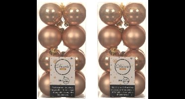 Decoris kleine kerstballen - 48x st - toffee bruin - 4 cm - kunststof - kerstversiering