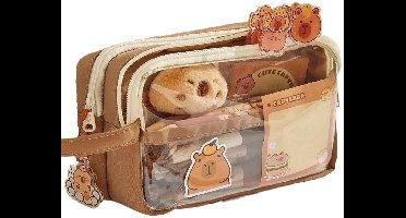 1 Stuk, Capybara etui,Schattig Etui | Capybara Etui | Etui Met Brede Opening En Grote Inhoud | Schattig Transparant Capybara Etui Met Compartimenten