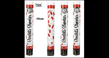 12x Confetti shooter kleuren rood/wit 40cm - papier - Thema feest carnaval landen