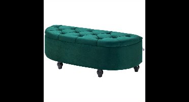 Opbergbankje – Opbergbank – Opbergbox – Zitbankje – Halbank – Donkergroen Fluwelen Bekleding – Rubberhouten Frame 120x46x42 cm