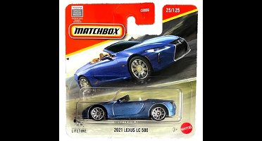 2021 LEXUS LC 500 CONVERTIBLE METALIC BLUE 25/125 1:64 MATCHBOX SHORT CARD