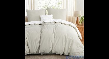 Beddengoedset - Omkeerbaar - 135x200 cm - Beige/Wit - Katoen