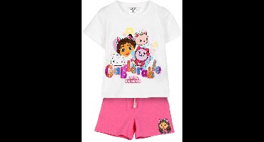 Gabby’s Dollhouse Zomerset Meisjes – T-shirt en Korte Broek – Kinder Kleding Set Roze Wit