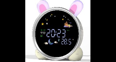 Kinderwekker in de vorm van een konijn met nachtlampje, OK-wekker voor kinderen, wekker om in bed te blijven en slaaptraining, dutjestimer met temperatuursensor, schattige kamerdecoratie, cadeau-idee voor peuters, jongens en meisjes