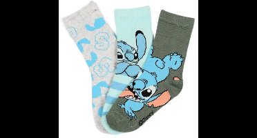 Stitch Sokken Kinderen – 3 Paar – Disney Lilo & Stitch – Maten 31/34 – Katoenmix – Officiële licentie – Groen/Grijs