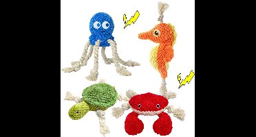 4-delige piepende hond speelgoed set, Oceaan vouw pluche speelgoed, touw speelgoed, interactieve anti-boring artefact, geschikt voor hond tug-of-war Speelgoed en mondverzorging puppy speelgoed