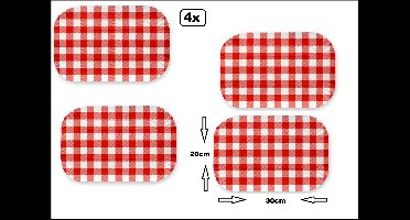 4x Serveerschaal 30cm x 20cm boerenbont rood/wit - karton - Hapjes snacks food eten thema feest uitdeel