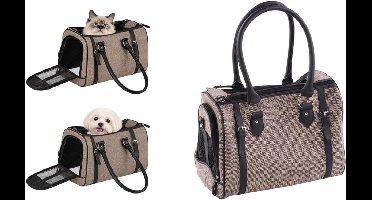 Draagtas hond – Draagtas kat – Flamingo Tatjana Bruin – 37 x 24 x 31 cm – ventilatiegaas – ritssluiting voor/boven/achter – uitneembare bodem – veiligheidsriem – reistas hond & reistas kat