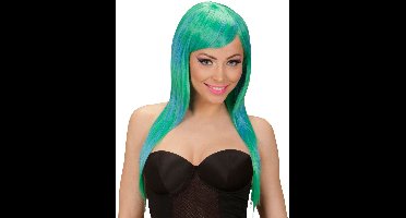 Groen blauw gemêleerde pruik