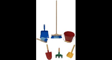 7-delige zandbak tuin set stoffer en blik harkje emmer schep en bezem ca. 49 cm