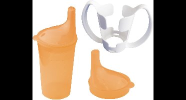 Drinkbekerset met houder voor thee en pap – lang mondstuk (oranje)