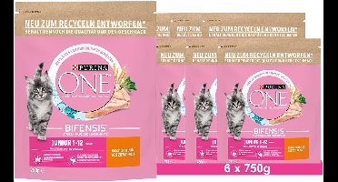 PURINA ONE BIFENSIS JUNIOR 1-12 Kattenvoer Kitten droog, rijk aan kip (6 x 750g)