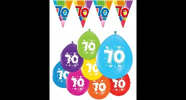 Feestpakket 70 Jaar XL – 3x Vlaggenlijn 10 Meter + 8 Ballonnen – Verjaardag Versiering Slinger Decoratie Feest
