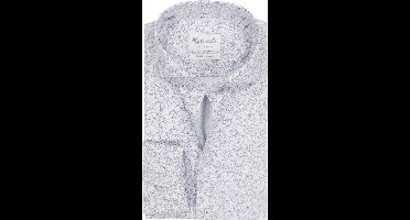 Michaelis slim fit heren overhemd - popeline - blauw met wit bloemetjes dessin - Strijkvriendelijk - Boordmaat: 42