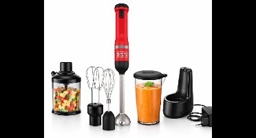 Black & Decker Draadloze Staafmixer - Inclusief Hakmolen met Mengkom (0,7L) en Garde-opzetstuk - Rood - RVS - BCKM1014KR-QW