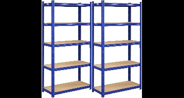 Sierra Stellingkast, GLR040Q02 Opbergrek, metalen kelderrek voor zwaar gebruik, 40 x 90 x 180 cm, tot 875 kg belastbaar, 5 verstelbare legplanken, insteekrek, versterkt stalen frame, blauw, 2 stuks