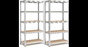 Sierra Stellingkast, heavy-duty planken, set van 2, kelderplanken, opbergplanken, 40 x 90 x 180 cm, planken met stalen frame, elk belastbaar tot 875 kg, 5 verstelbare planken, zilver GLR040E02