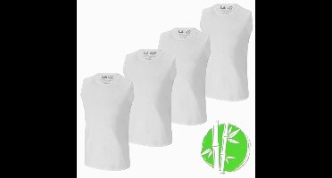 Apollo heren mouwloos shirts Bamboo - ronde hals - 4-pack - maat M - wit