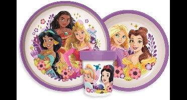 Disney Princess Serviesset - Beker 260 ml - Diepe kom - Plat bord - 3 stuks - Courageous Heart - Antislip eetset - Voor verjaardagen en feestjes - Voor kinderen - Voor meisjes