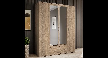 Pol Power Karl garderobekast + spiegel melamine op houtbasis 4 deuren 160x196x54 cm