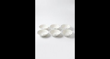 vtwonen - Kommen - Ontbijtkom - Wit/Blauw Lijn - Set van 6 - Porselein