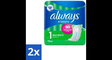 2 x Always Classic - Maandverband - Standaard - 3D Bescherming - 10 Maandverbandjes - Maandverband - Maandverband Standaard - Always Classic - Maandstonden - Hygiëne