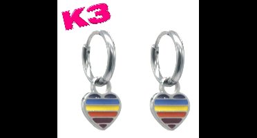 K3 oorbellen met regenboog hartje - Zilverkleurig RVS - K3 merchandise - K3 sieraden