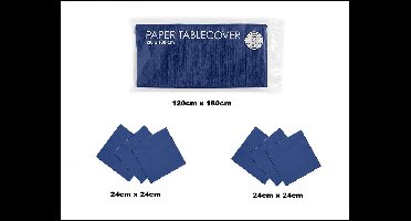 1x Tafelkleed papier blauw 120cm x 180cm + 40x Cocktail servetten blauw 24cm x 24cm 3 laags