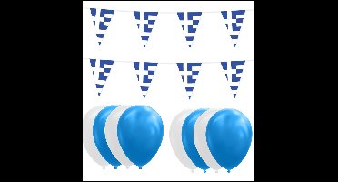 Griekenland feestpakket Big – 6x Vlaggenlijn 10 meter + 100 ballonnen blauw/wit - Versiering Slinger Feestdecoratie Decoratie
