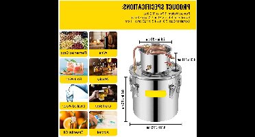 Distilleerketel - Destilleerapparaat - Moonshine - 3 Gallon - Alcohol Distiller - Apparatuur & Brouwapparatuur voor Thuisgebruik – DIY Wijn Dispenser Kit - Distilleermachine