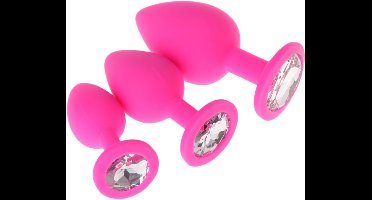 Oneay Set van 3 siliconen anaalpluggen met een diameter van 27 mm / 34 mm / 43 mm (maten S+M+L) - Roze