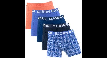 Björn Borg jongens cotton stretch 5P boxers basic print blauw & oranje