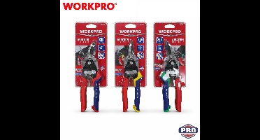 WORKPRO WP200013 Plaatschaar Set 3 delig 200 mm – Recht + Links + Rechts – 60Cr V Staal – Compound Snijmechanisme – TPR Antislip Grip – Blikschaar – Professioneel