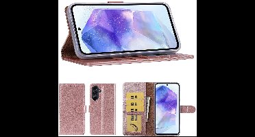Hoesje Geschikt Voor Samsung Galaxy A57 Hoesje Rose Goud - met Pasjeshouder – bookcase Portemonnee - Walletcase - Portemonneehoes