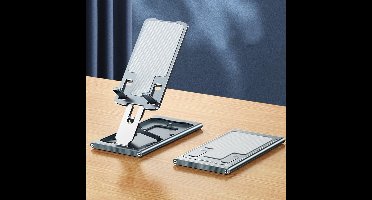 Opvouwbare Telefoonstandaard Aluminiumlegering Verstelbare Hoogte en Hoek voor Bureau Geschikt voor Tablets tot 12 Inch Grijs