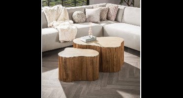 Salontafel Nuovo shamrock travertin keramiek - Beige - 85x64x40 cm