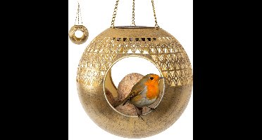 Gadgy Solar Tuinverlichting Vogelvoederhuisje – Hangend Lantaarn – Buitenverlichting op Zonneenergie – Goud – 6-8 uur Brandduur - Waterdicht