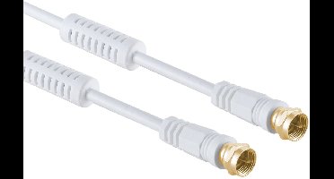 F (m) - F (m) coaxkabel | >100 dB + ferriet | CCS | verguld | recht | wit | 2,5 meter