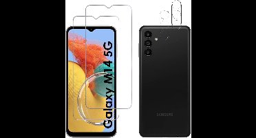 Screenprotector geschikt voor Samsung Galaxy M14 - 2 stuks Beschermglas van glas Transparante glazen schermbeschermfolie + 2 stuks Camera Protector