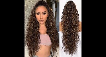 Oneay Luxe Paardenstaart Extensie - Water Wave Golvend Pruik - Pruiken Dames Lang Haar - Haarklem & Trekkoord - 75 cm - 220g - Lichtbruin Mix (10H26)