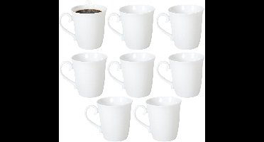 Gerimport Koffie / thee mok - sierlijk - 8x stuks - wit - 310 ml - mokken - keramiek