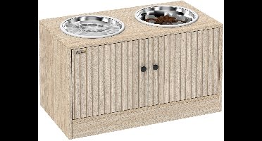 JAQZY Voerbak Hond - Verhoogde Voerbak - Opbergruimte - 2 RVS Kommen van 2L - Ideaal voor Honden van 55–65 cm Schouderhoogte