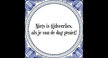 Tegeltje met Spreuk (Tegeltjeswijsheid): Niets is tijdsverlies, als je van de dag geniet! + Kado verpakking & Plakhanger